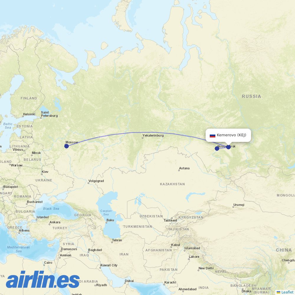S7 Airlines from Kemerovo Airport destination map