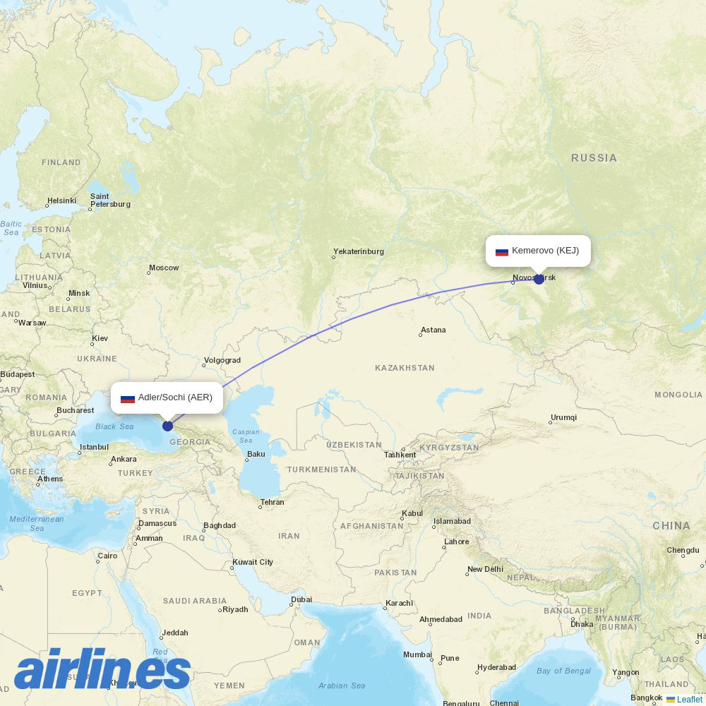 Ural Airlines from Kemerovo Airport destination map