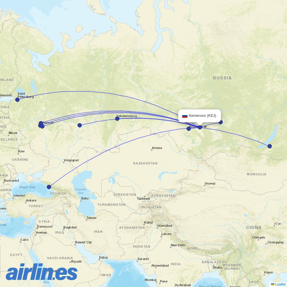Red Wings from Kemerovo Airport destination map