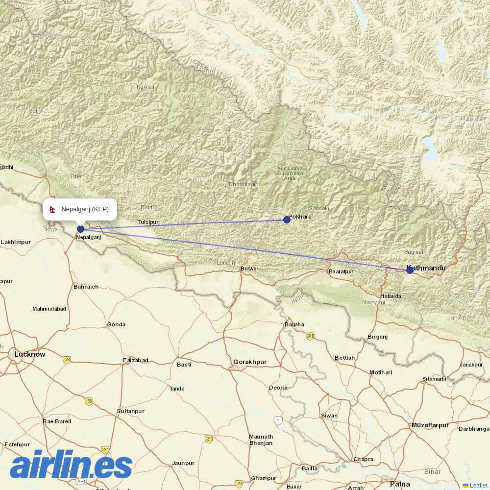 Buddha Air from Nepalganj Airport destination map