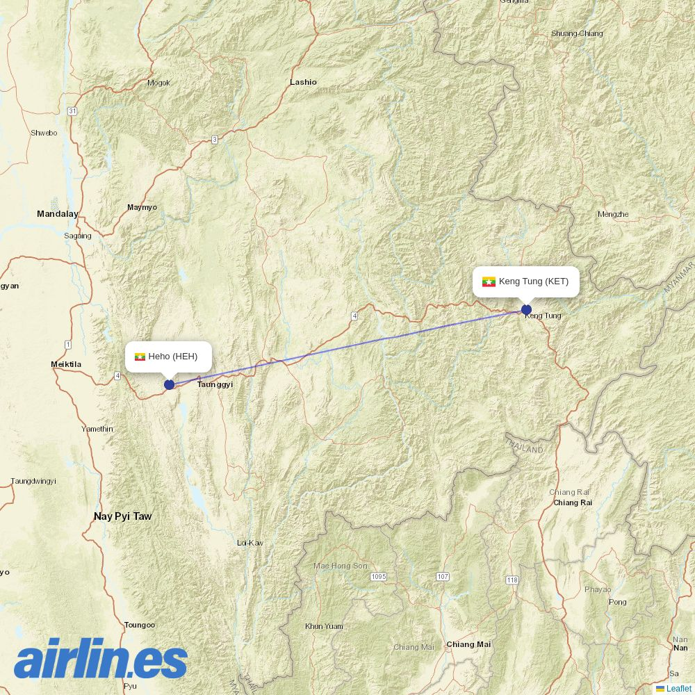 Mann Yadanarpon Airlines from Kengtung destination map