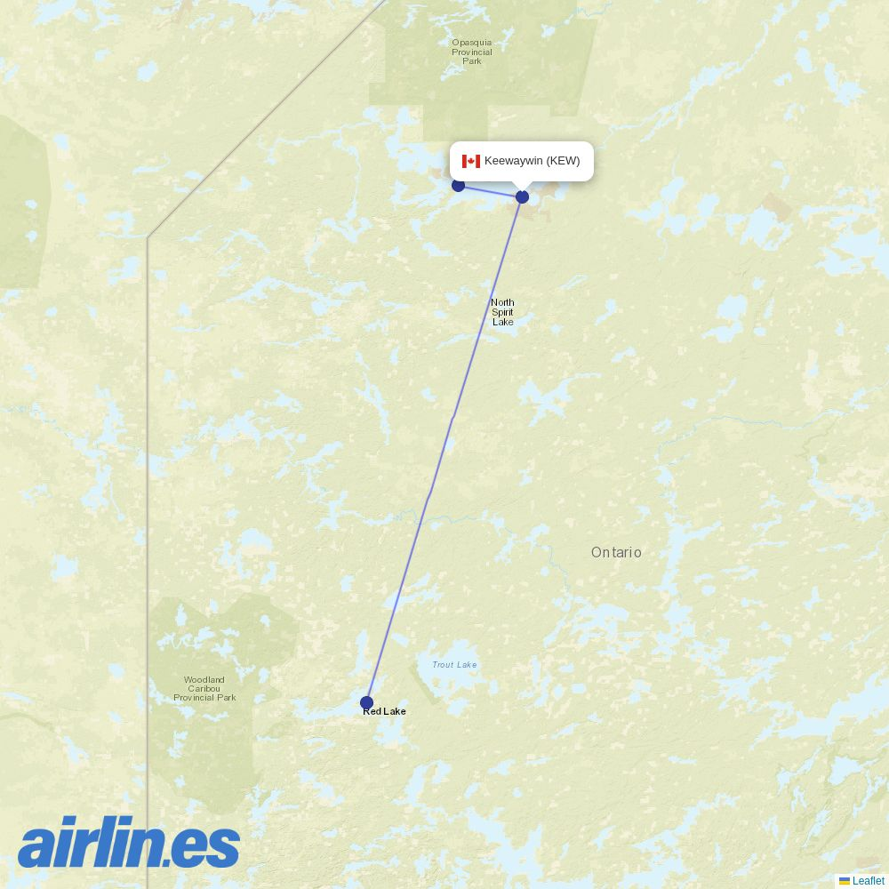 Wasaya Airways at KEW route map