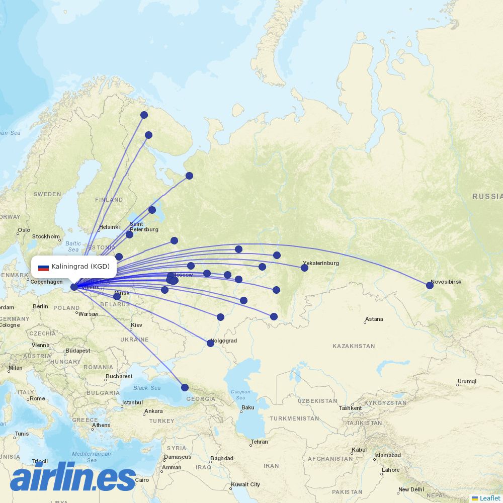 Nordwind Airlines from Khrabrovo destination map