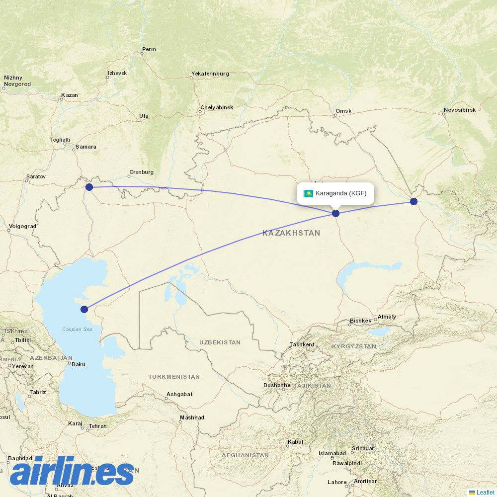 SCAT Airlines from Sary-Arka destination map
