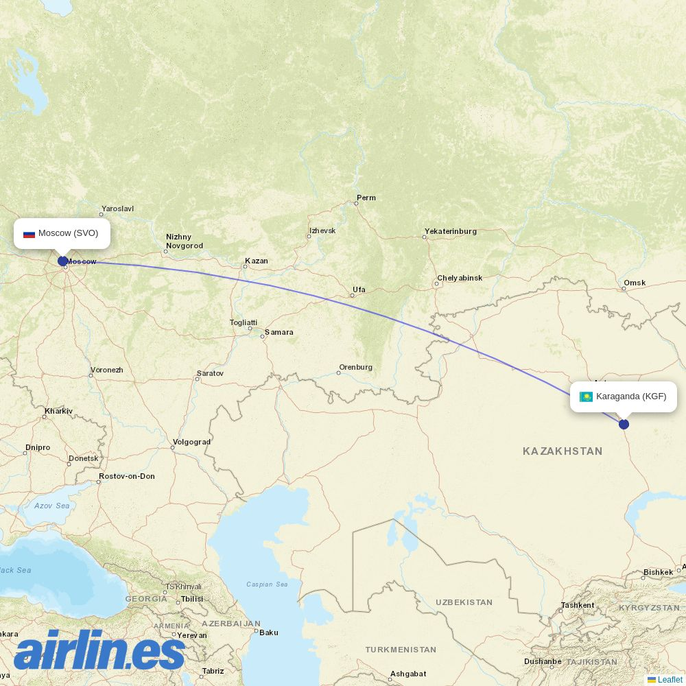 Aeroflot from Sary-Arka destination map