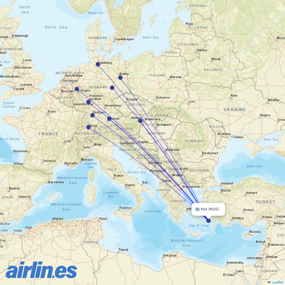 Condor from Kos International Airport destination map