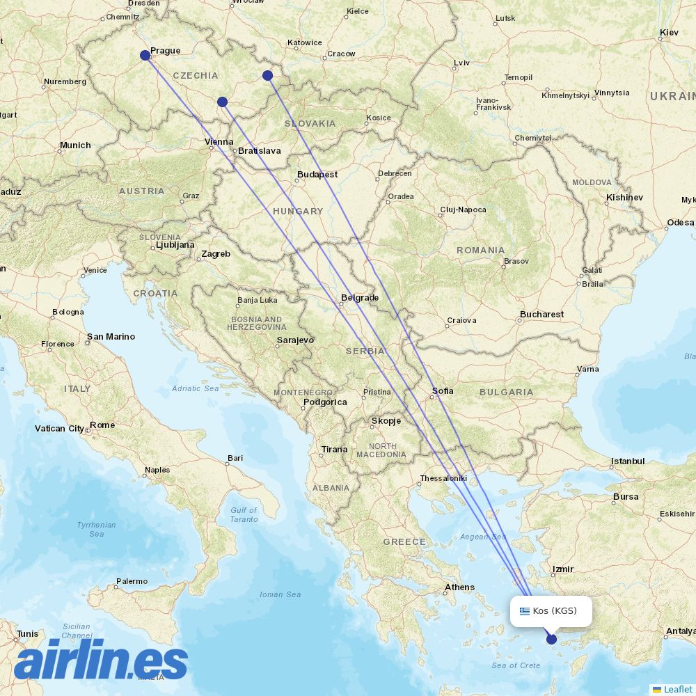 SmartWings from Kos International Airport destination map
