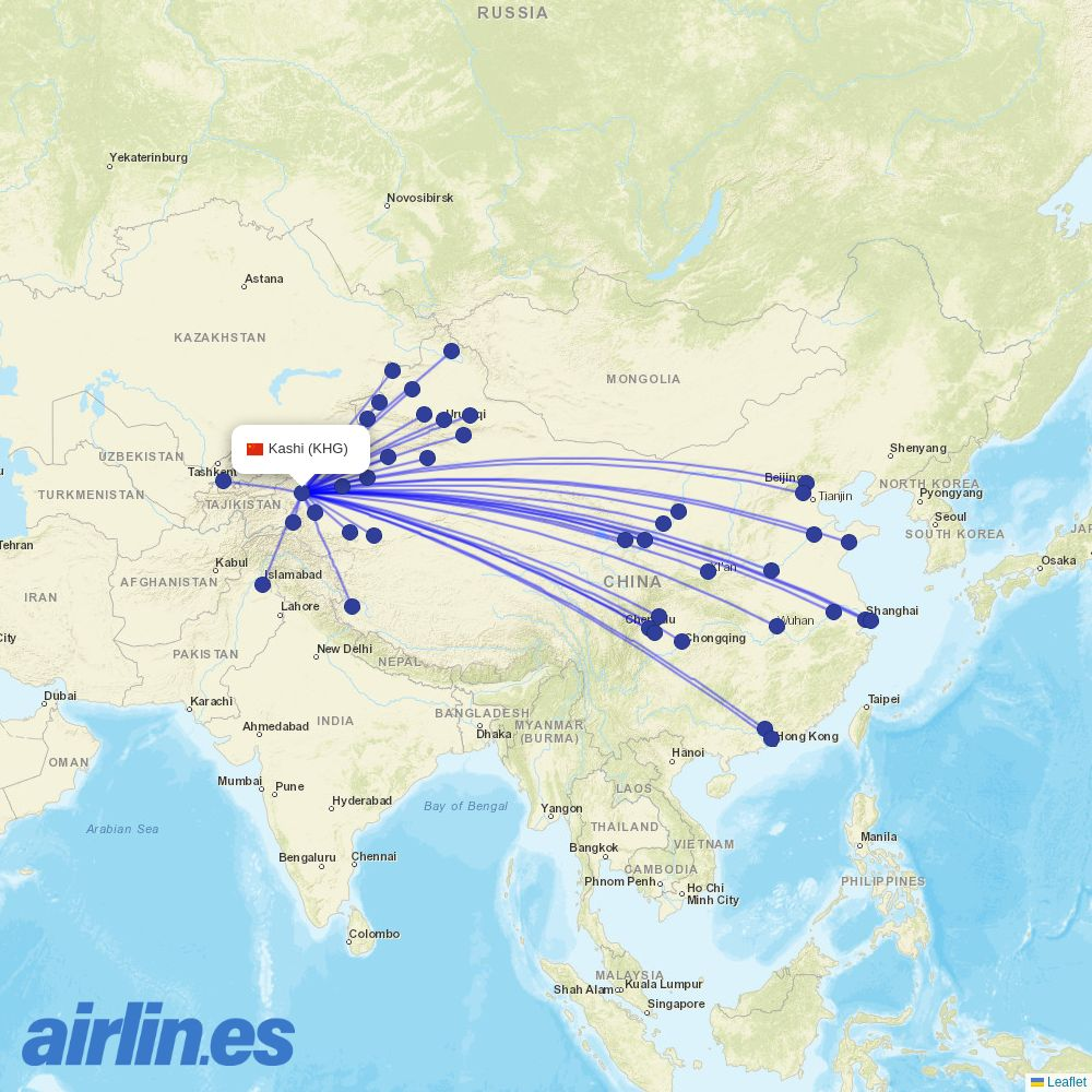 Chengdu Airlines at KHG route map