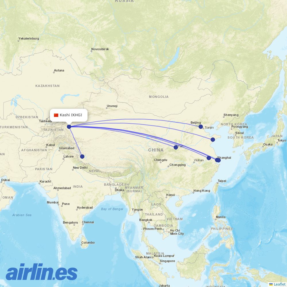 China Eastern Airlines from Kashi destination map