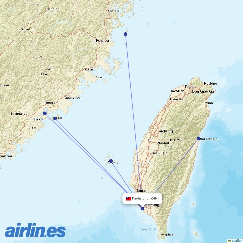 Mandarin Airlines at KHH route map