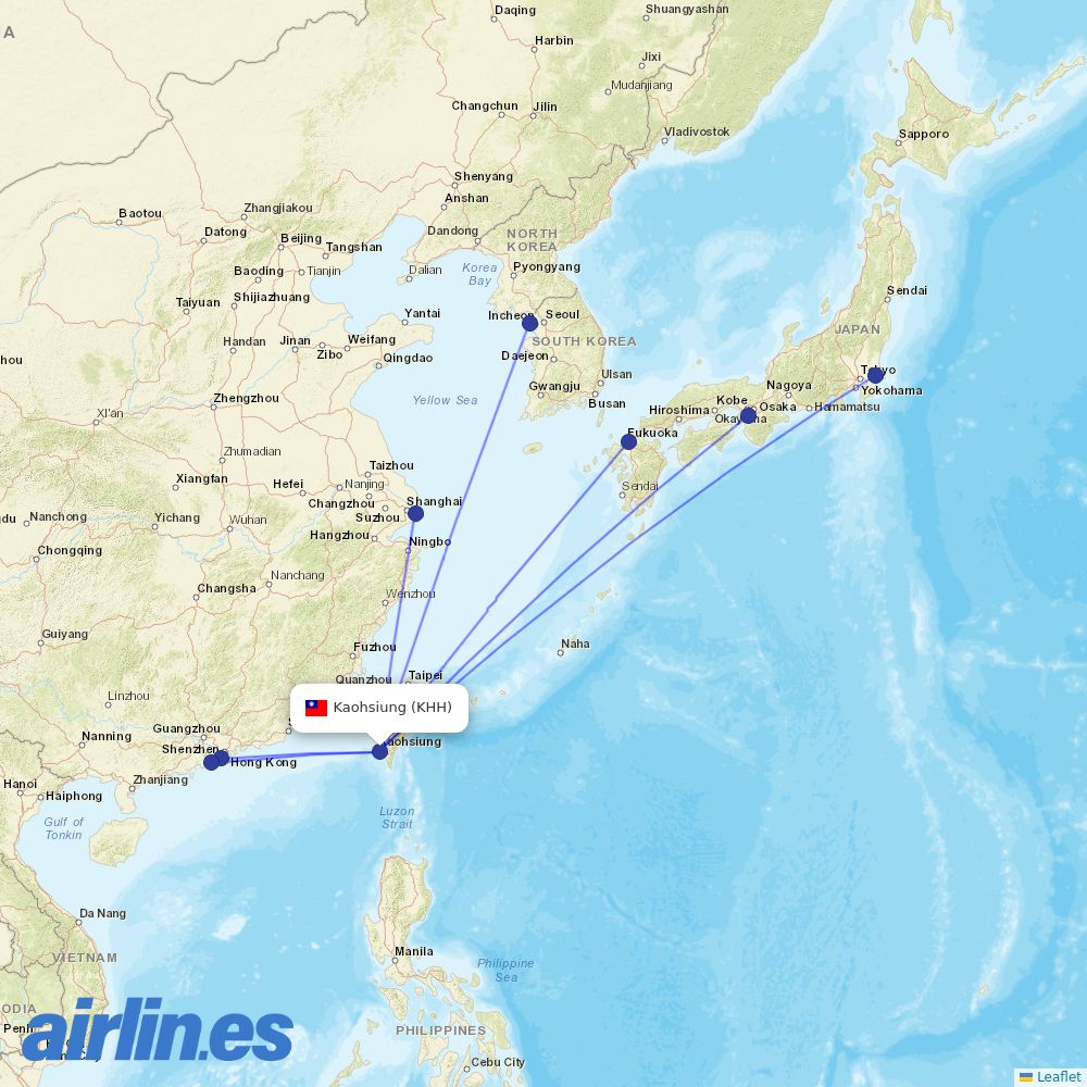 EVA Air from Kaohsiung International destination map