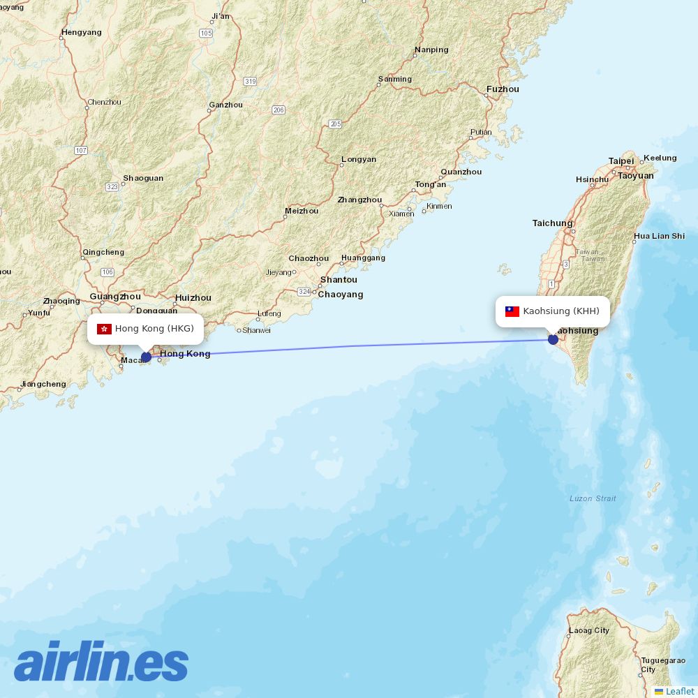 Cathay Pacific from Kaohsiung International destination map