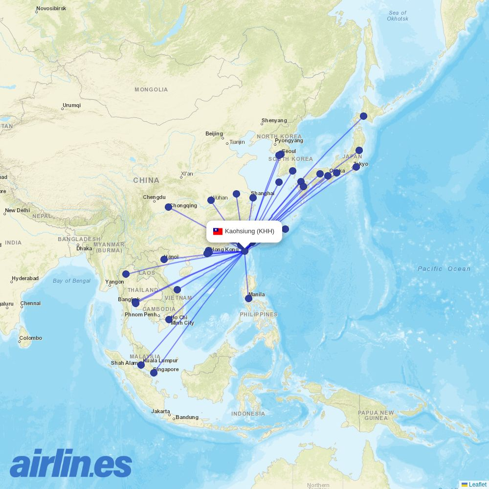 Thai Lion Air from Kaohsiung International destination map