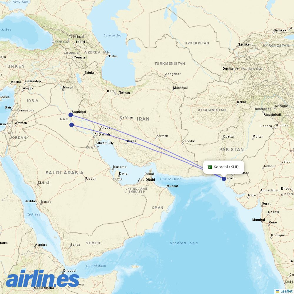 Iraqi Airways at KHI route map