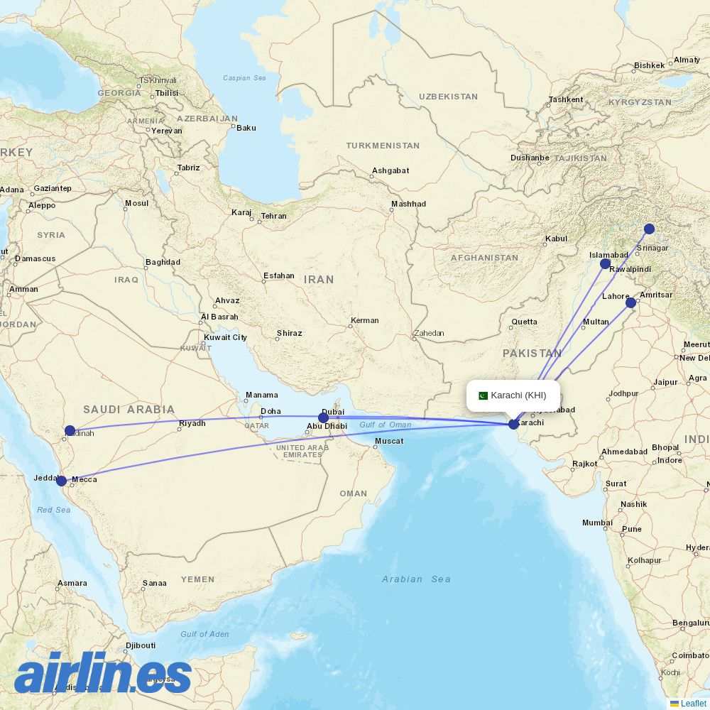 Airblue at KHI route map