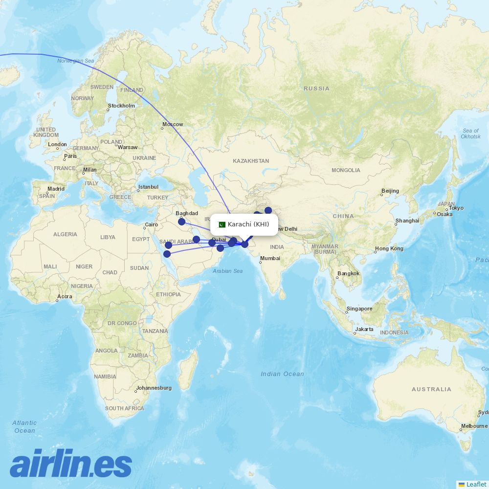 PIA at KHI route map
