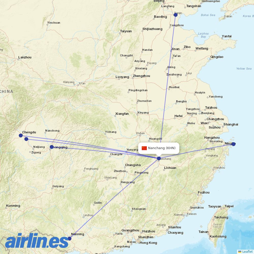 Sichuan Airlines from Nanchang Airport destination map