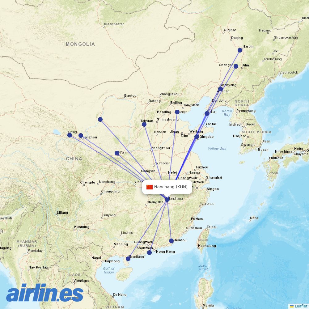 Spring Airlines from Nanchang Airport destination map
