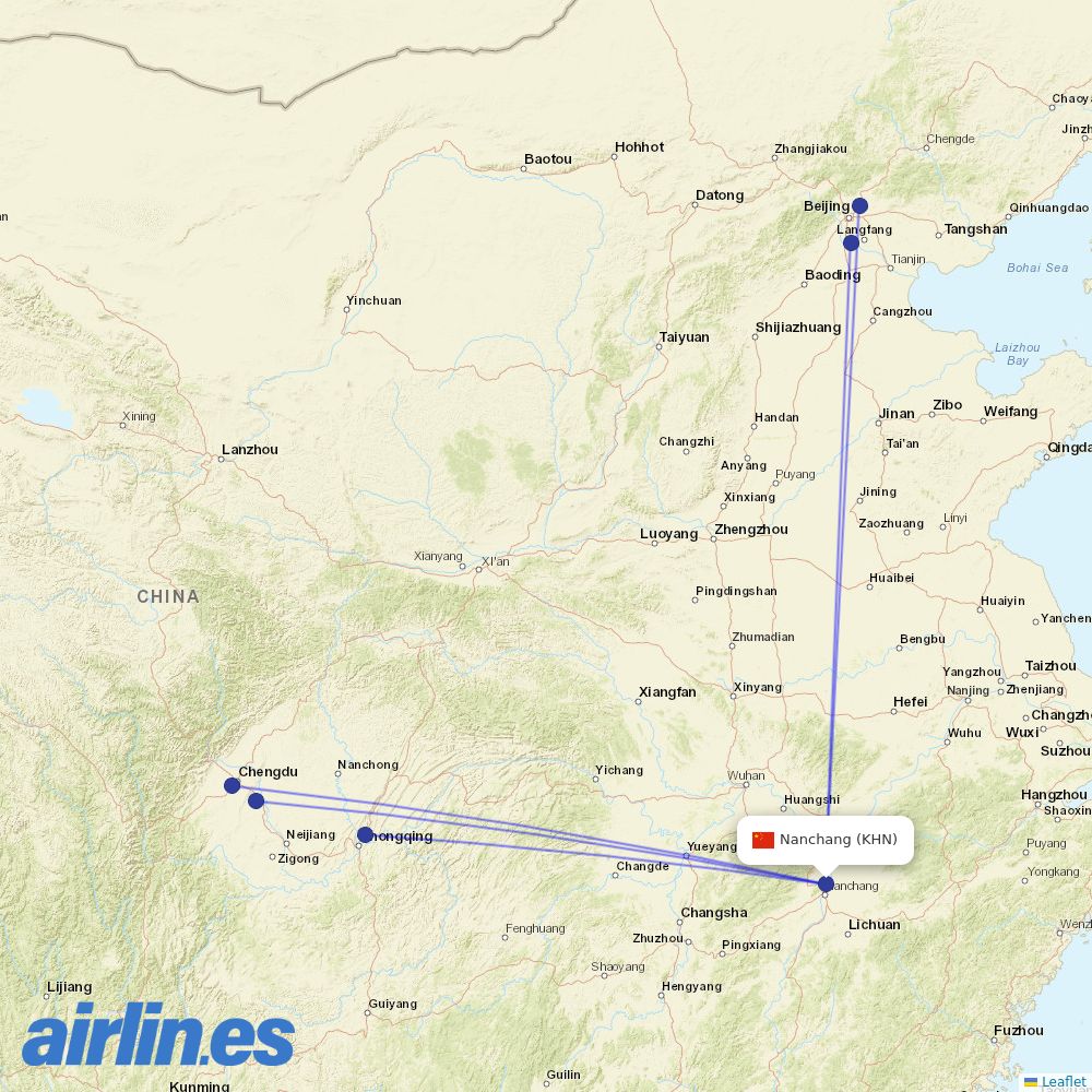 Air China from Nanchang Airport destination map