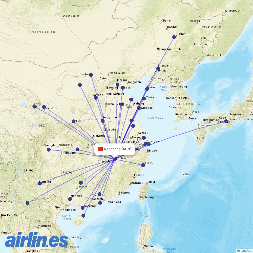 China Eastern Airlines from Nanchang Airport destination map