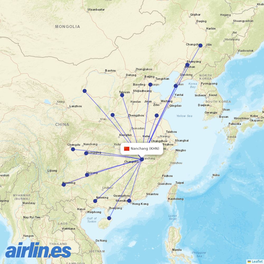 Shenzhen Airlines from Nanchang Airport destination map