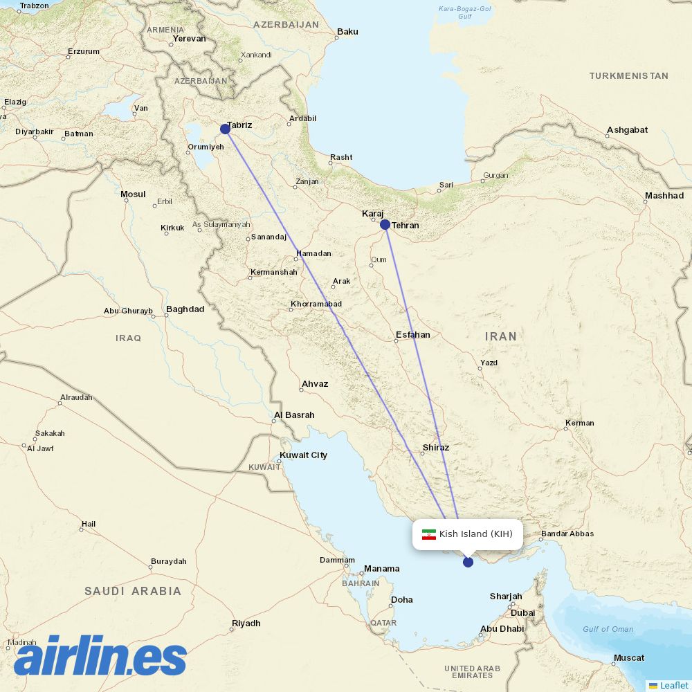 Iran Airtour at KIH route map
