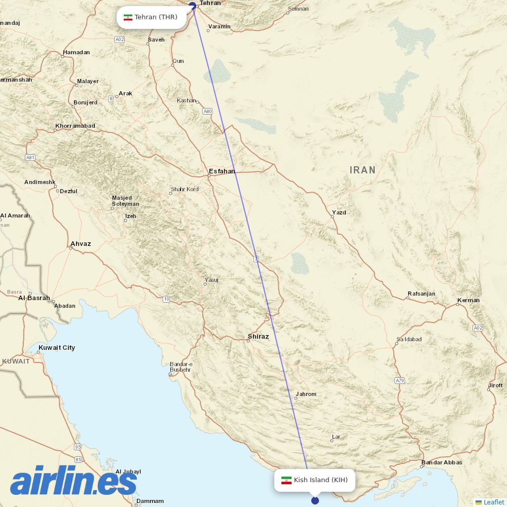 Qeshm Air at KIH route map
