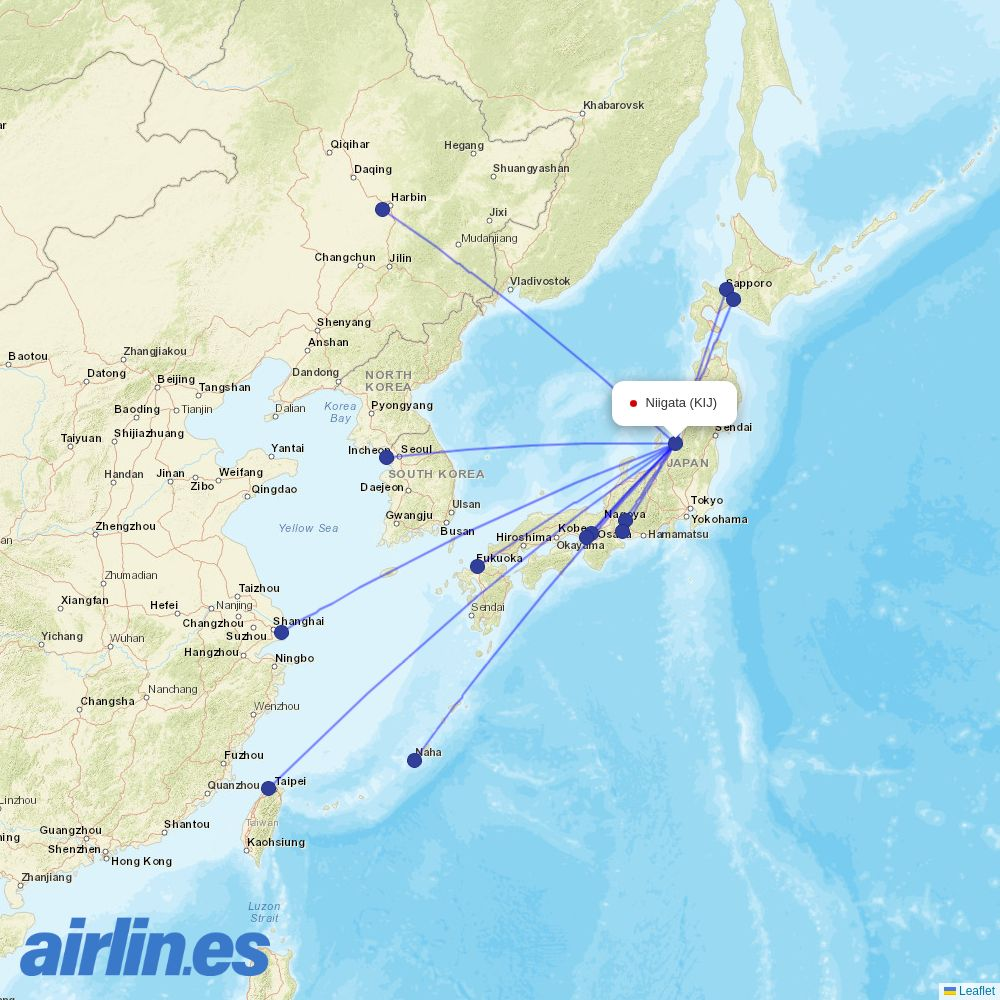 Blue Panorama Airlines from Niigata Airport destination map