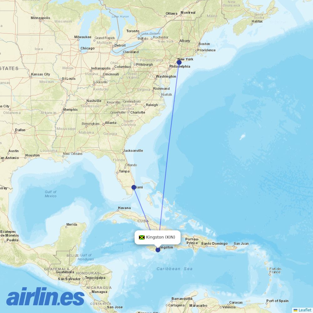 JetBlue Airways from Norman Manley International Airport destination map