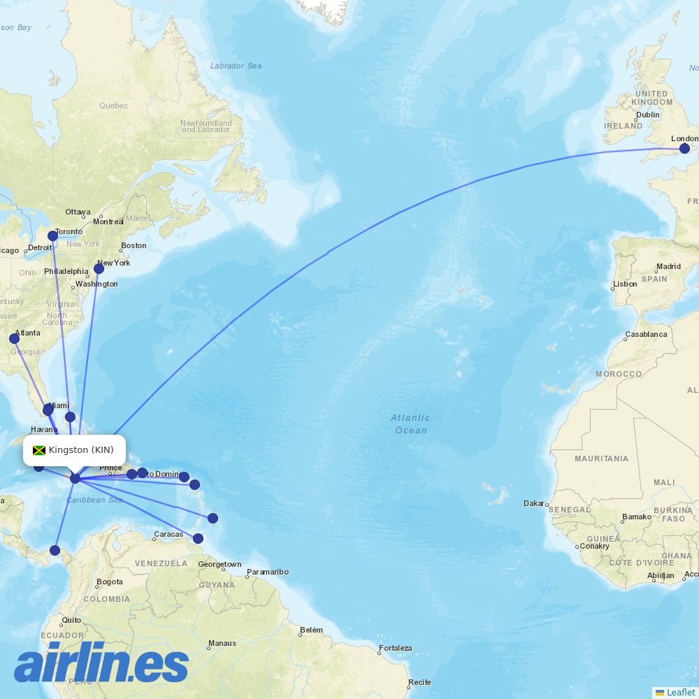 Caribbean Airlines at KIN route map