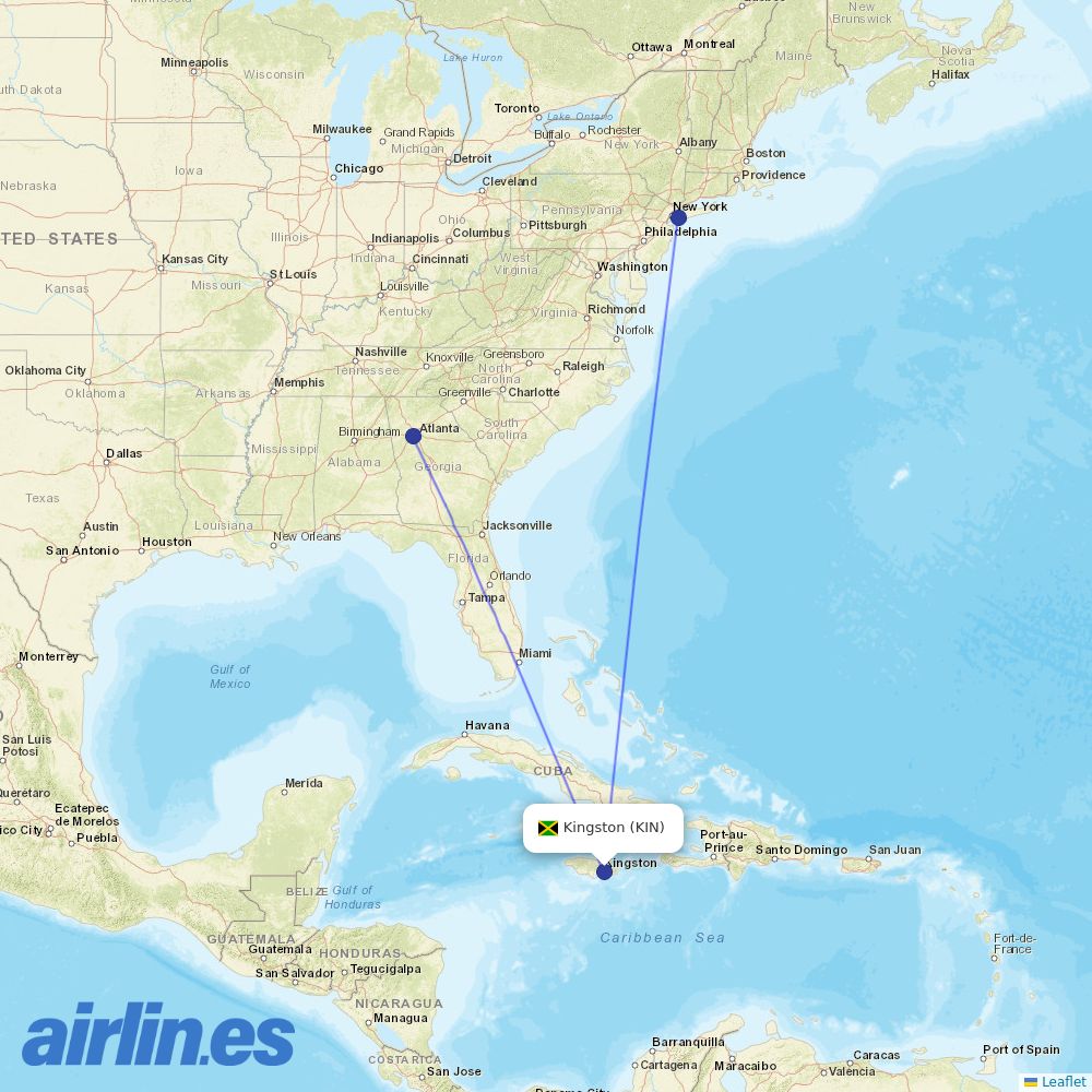 Delta Air Lines from Norman Manley International Airport destination map