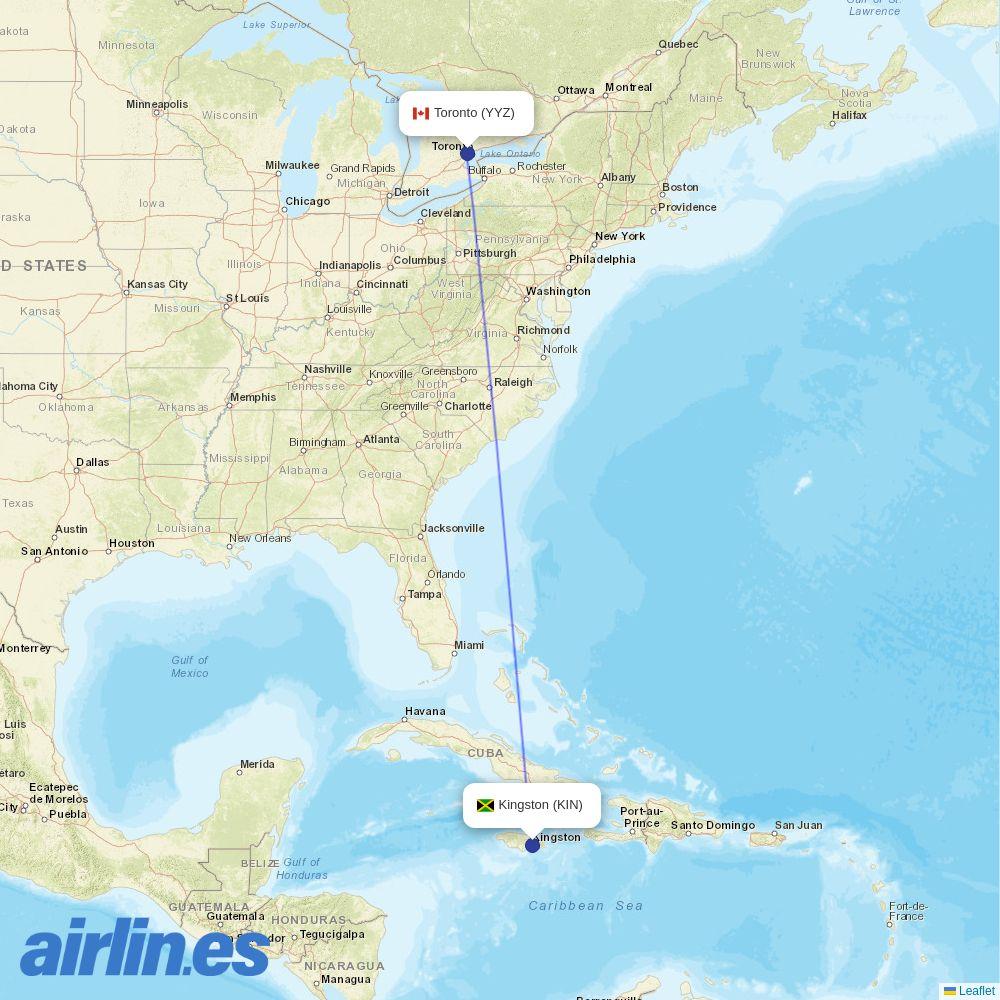 Flair Airlines from Norman Manley International Airport destination map