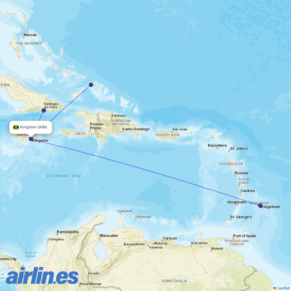 interCaribbean Airways from Norman Manley International Airport destination map