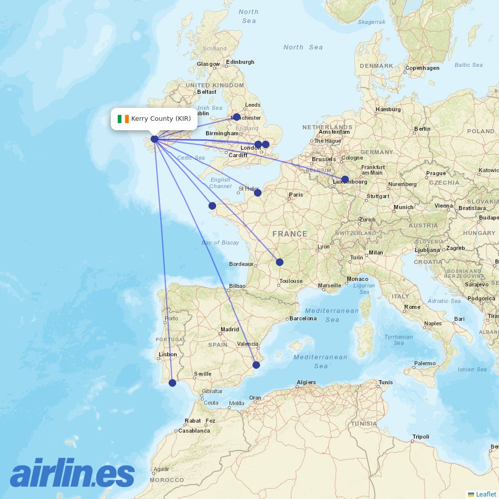 Ryanair UK from Kerry County Airport destination map