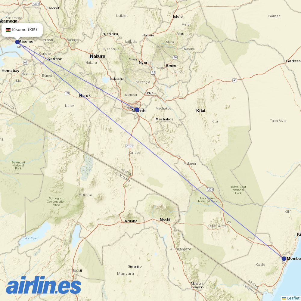 Jambojet at KIS route map