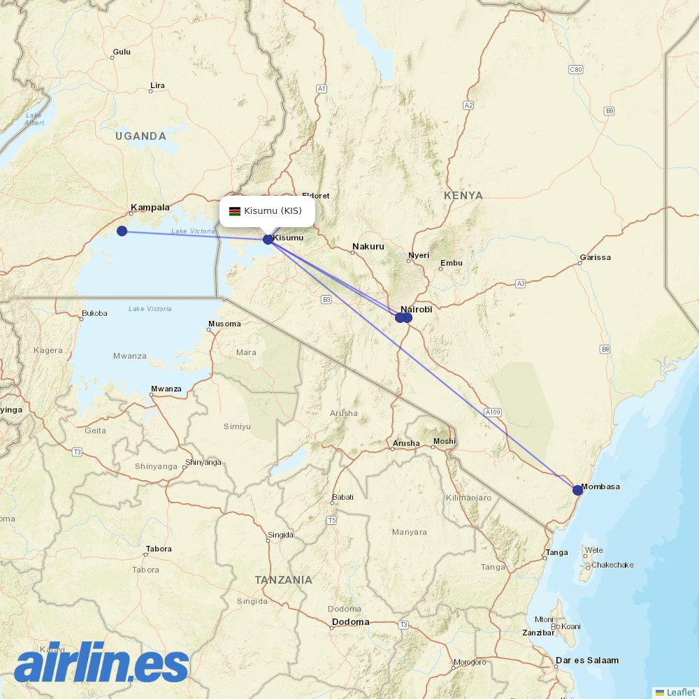 Kenya Airways at KIS route map