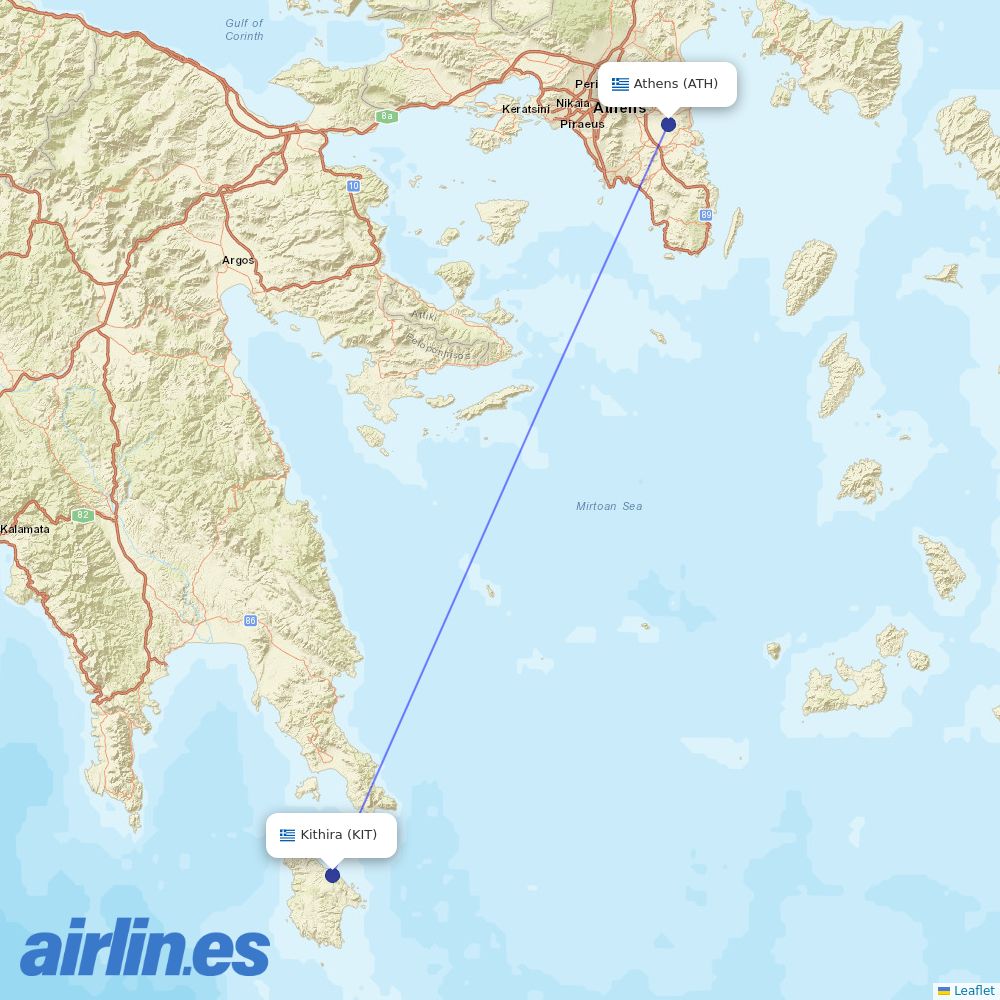 Olympic Air from Kithira destination map