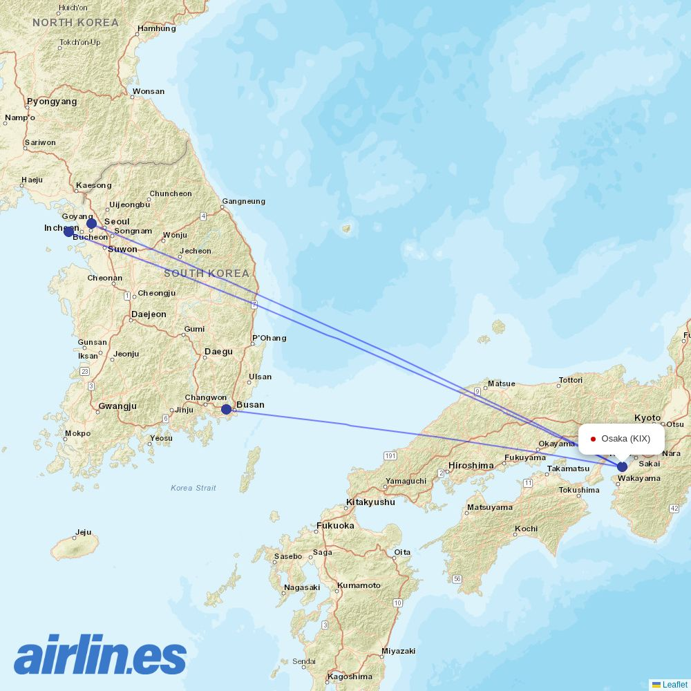 Jeju Air at KIX route map