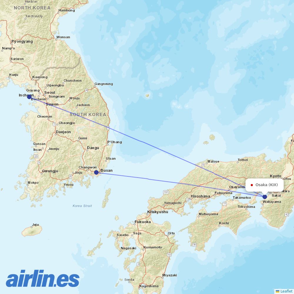 Air Busan at KIX route map