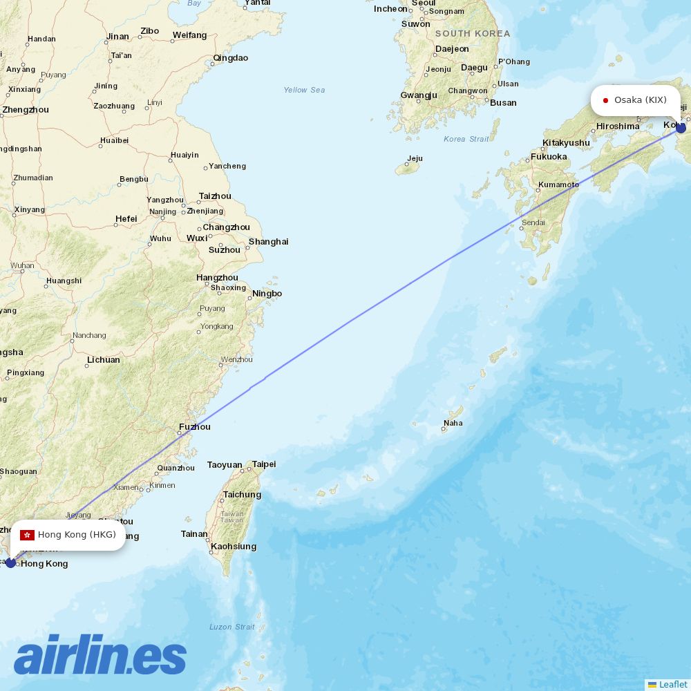 Hong Kong Airlines at KIX route map