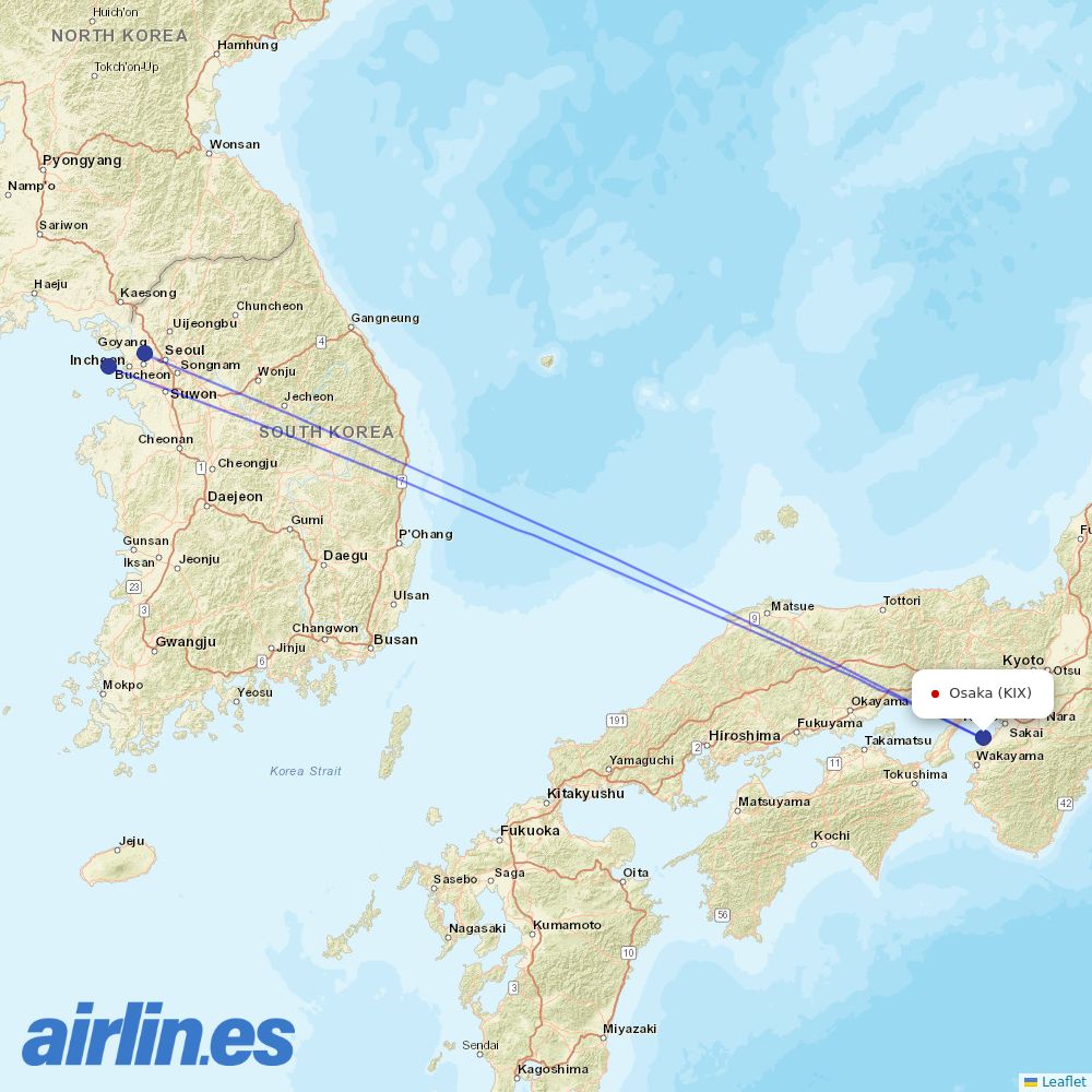 Korean Air at KIX route map