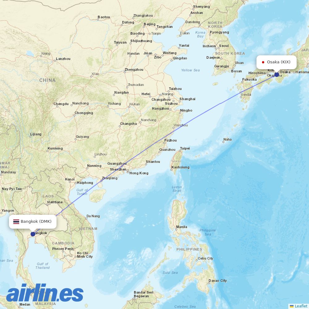 Thai AirAsia X at KIX route map