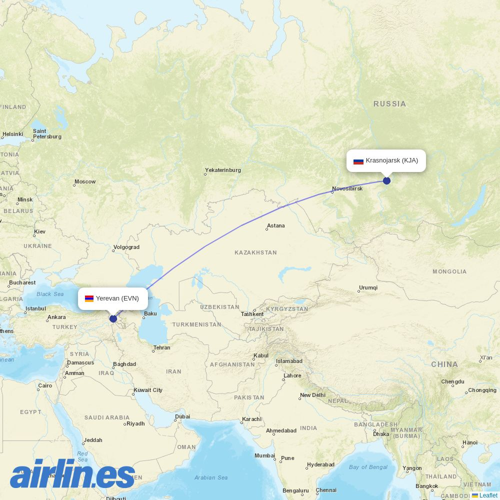 Shirak Avia at KJA route map