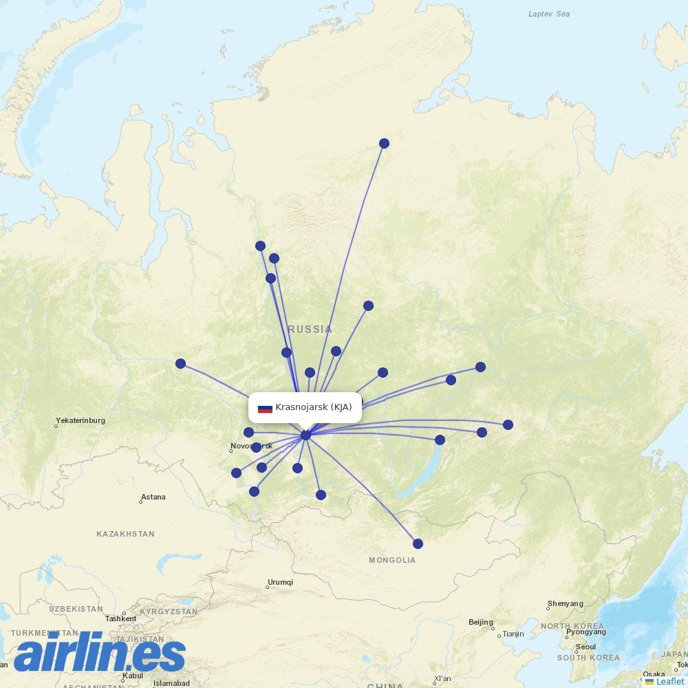 KrasAvia at KJA route map
