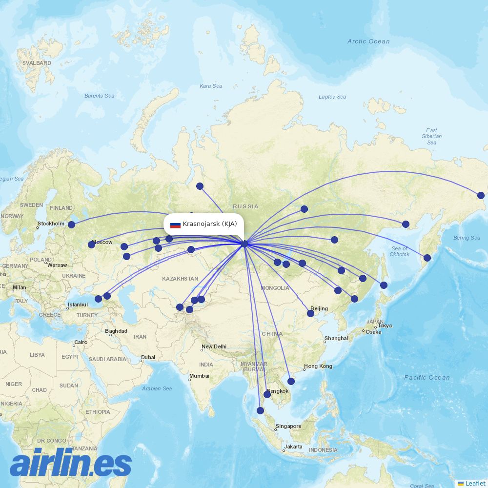 Aeroflot at KJA route map