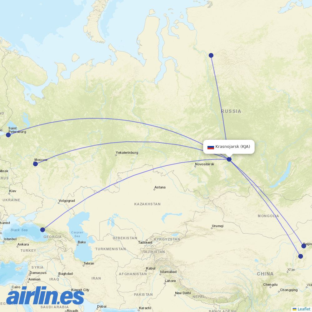 NordStar from Krasnoyarsk International Airport destination map