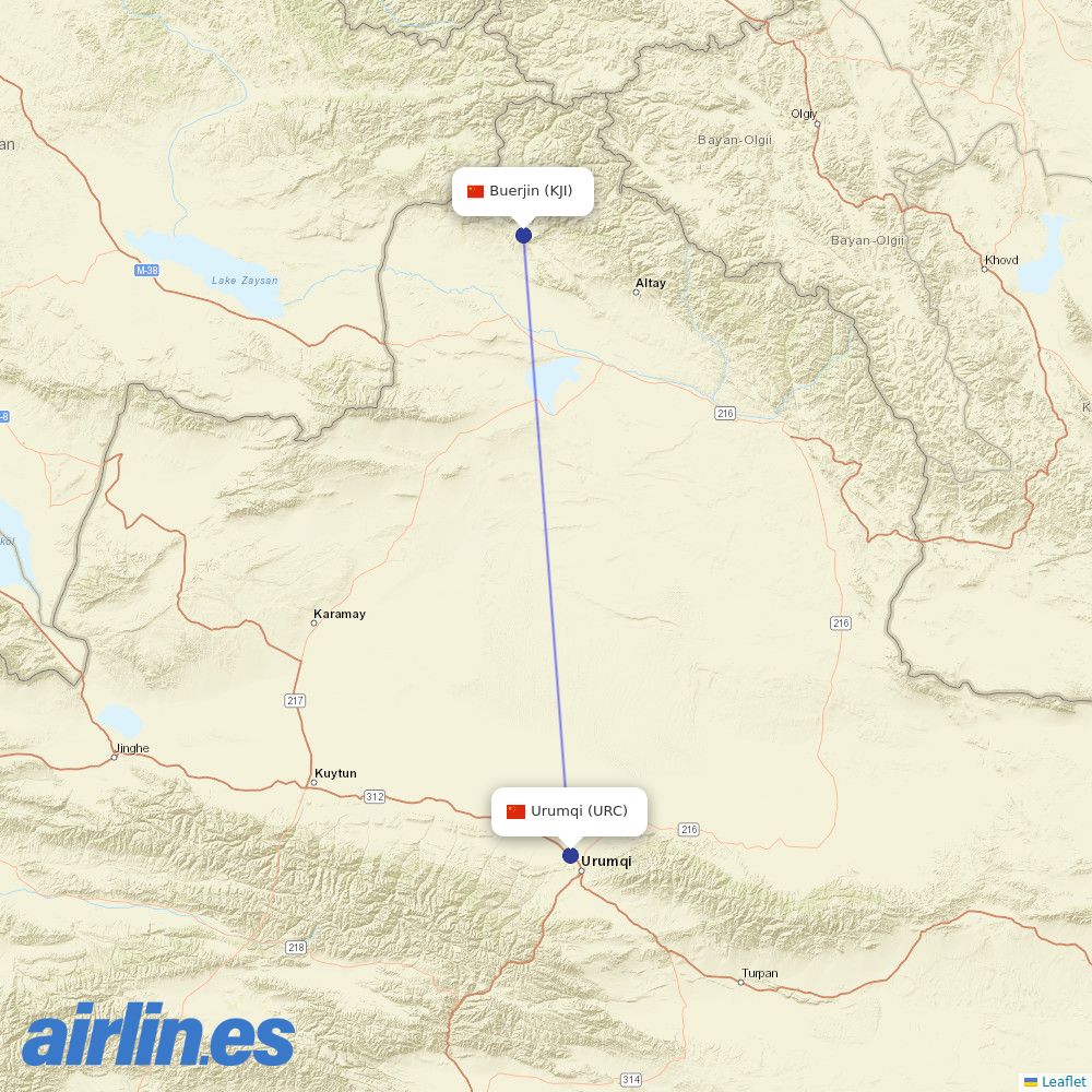 China Southern Airlines from Kanas Airport destination map