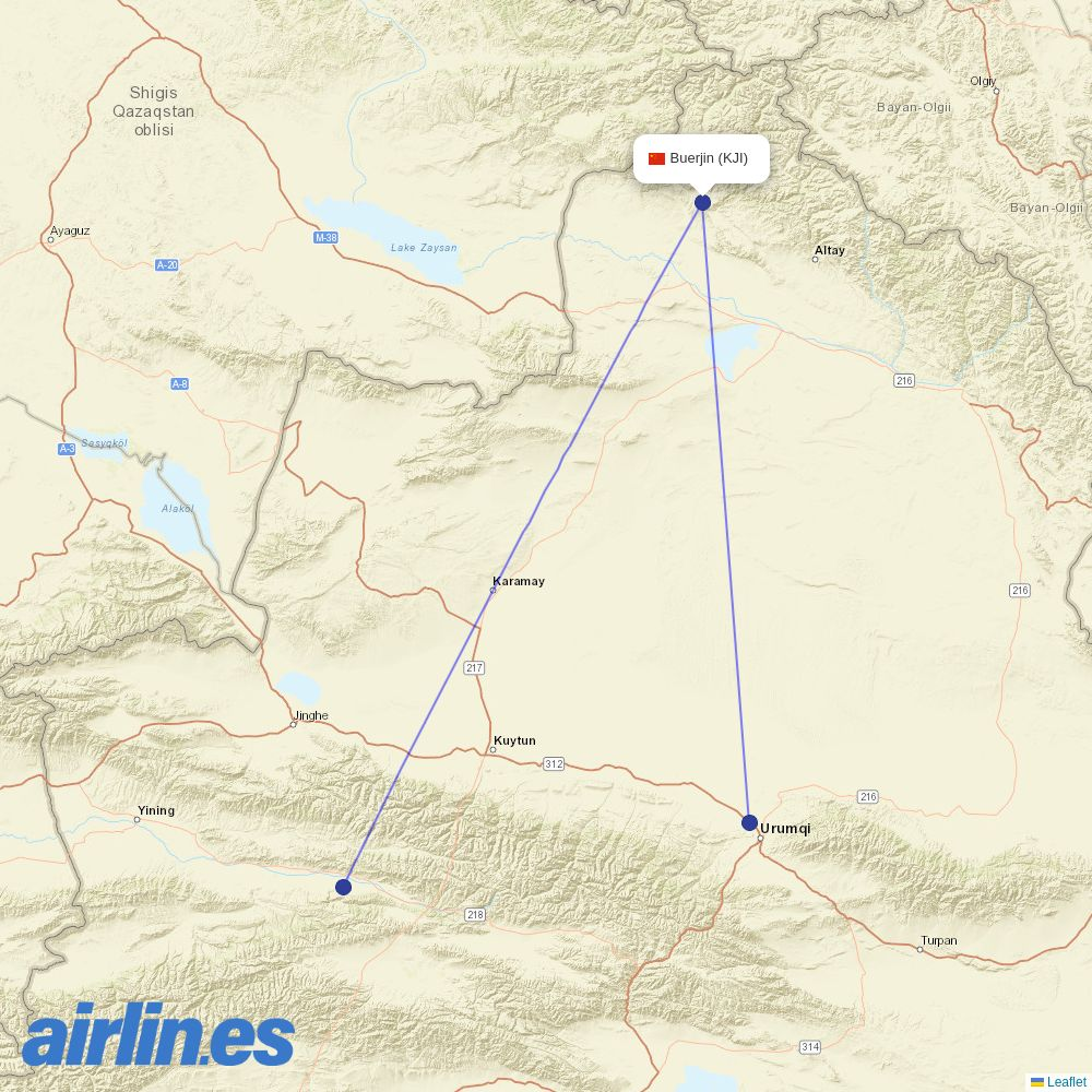 Chengdu Airlines from Kanas Airport destination map