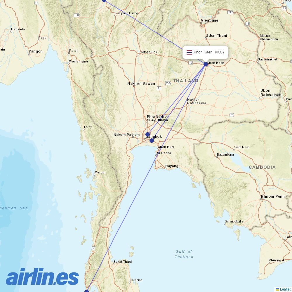 Thai Airways at KKC route map
