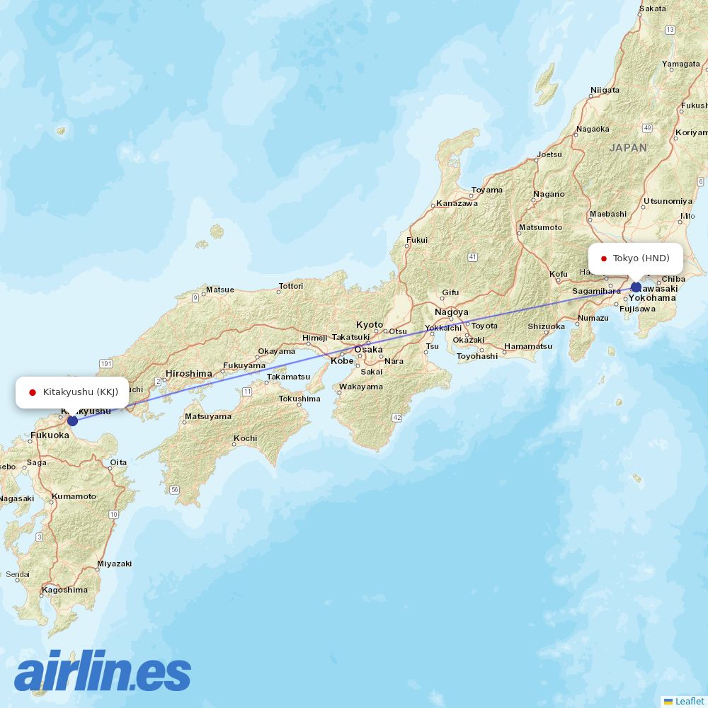 JAL from Kitakyushu destination map